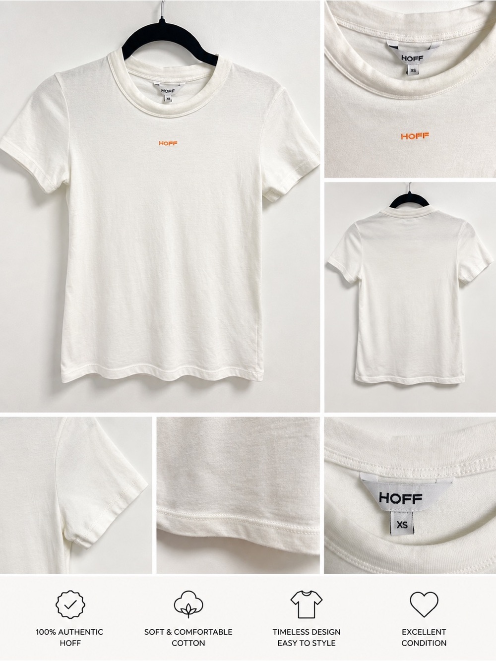 HOFF Women's White Short-Sleeve Cotton Tee with Orange Logo